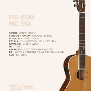 Violão Folk FS-200 BK Eletroaocústico Aço Cedro Sólido Tagima