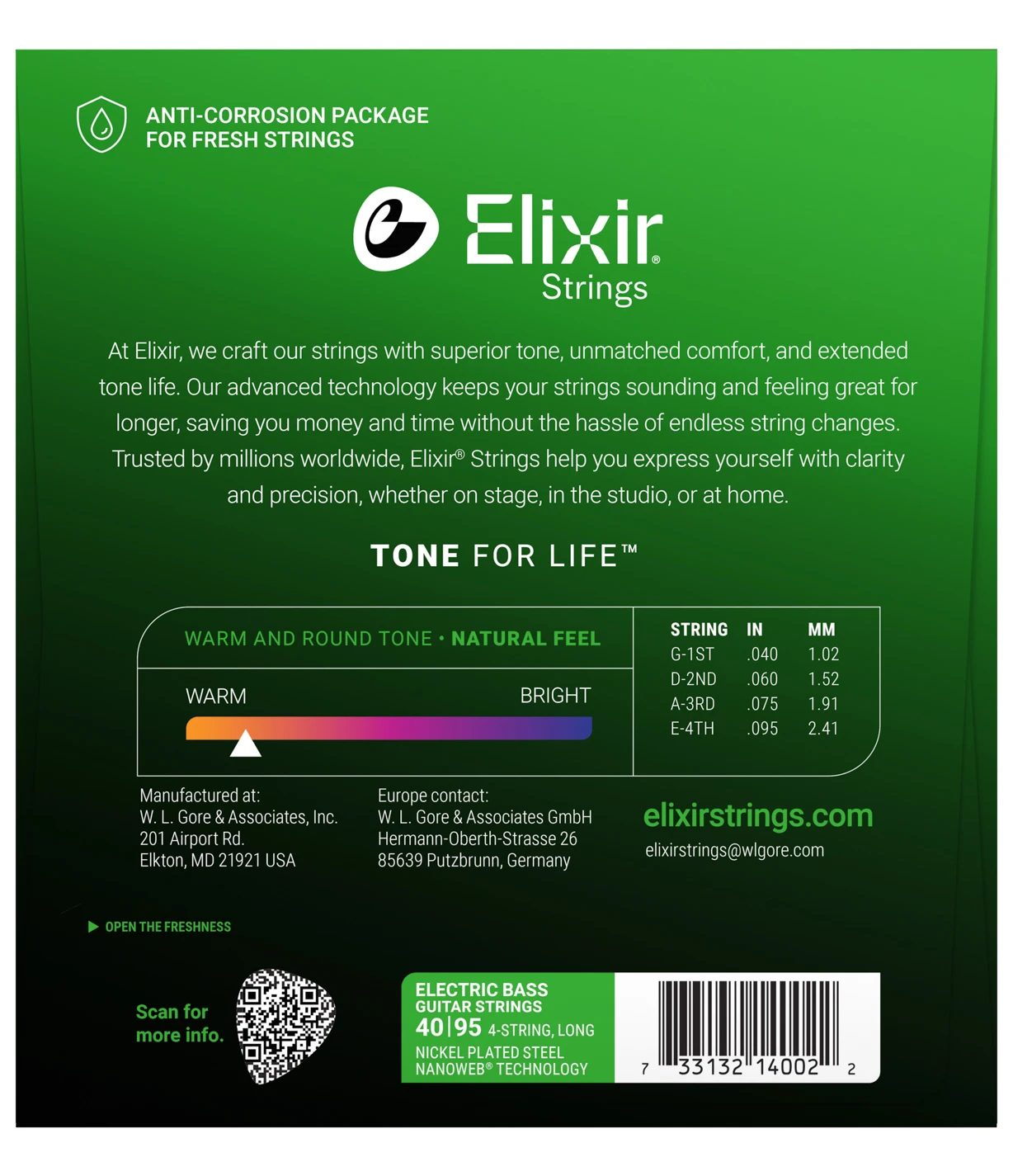 Encordoamento Elixir Nanoweb Contrabaixo 4 Cordas Nickel .040-.095 Super Light - Imagem 2