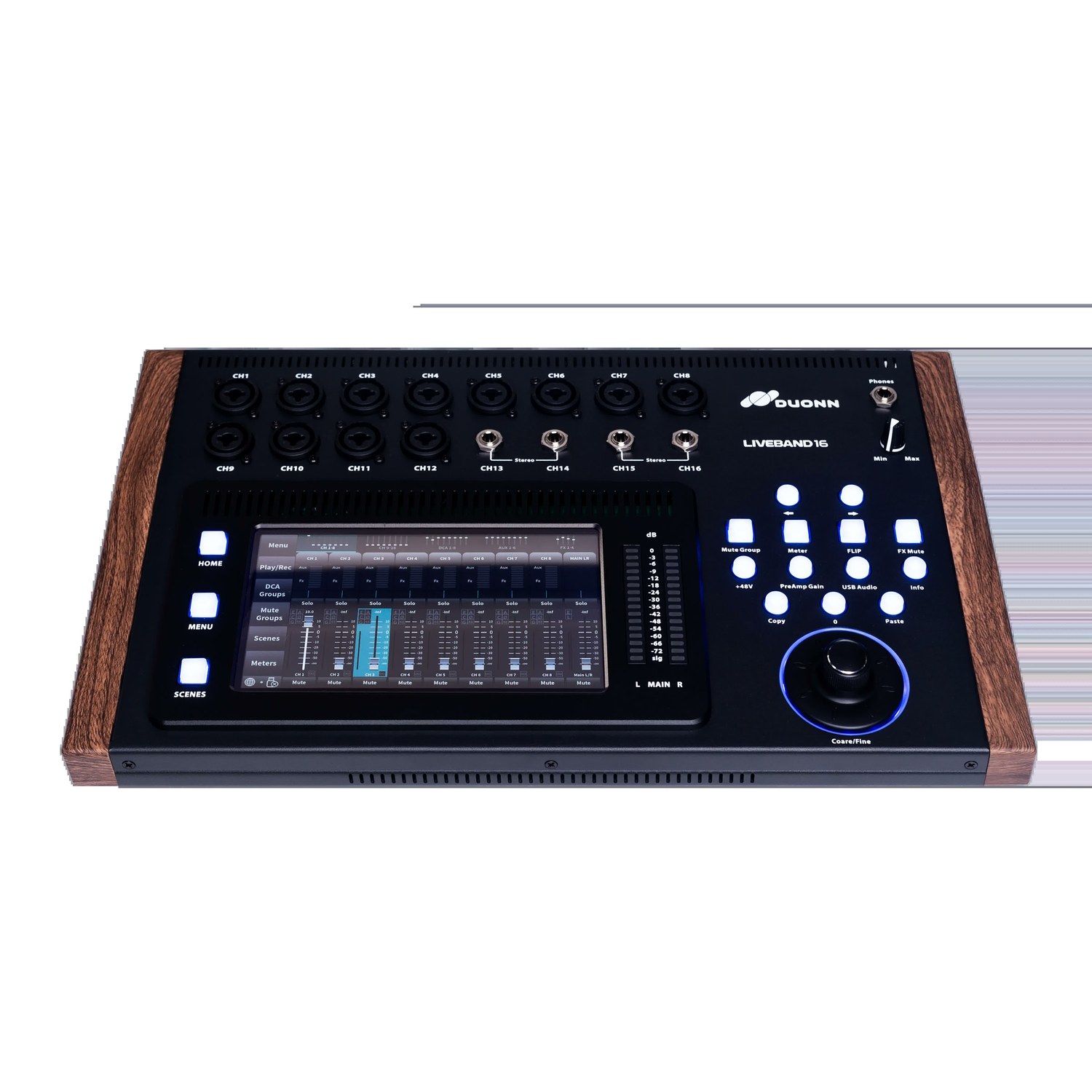 Mesa de Som Digital Duonn LiveBand 16 Canais Wi-Fi Gravação USB 16x16